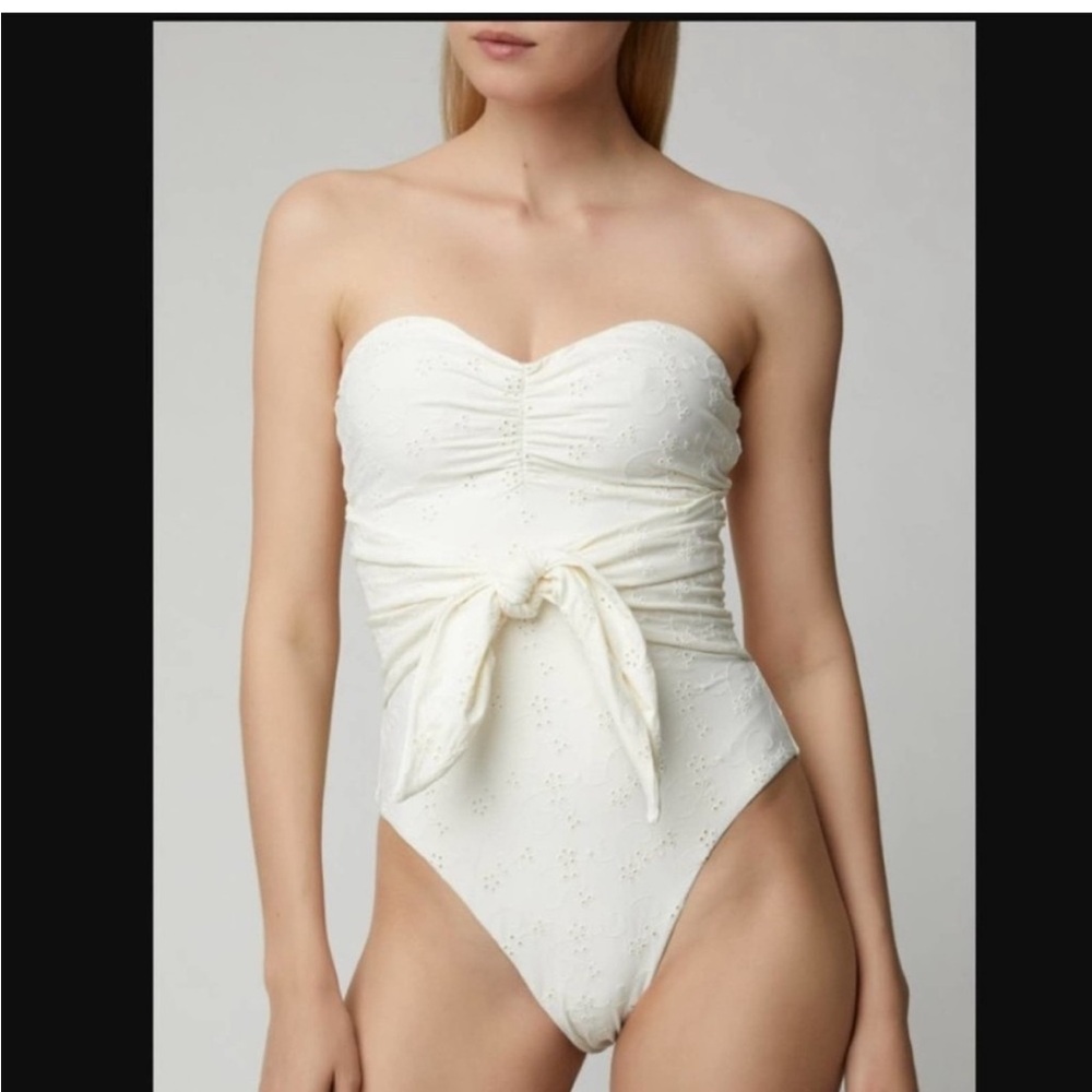 Onia Cream Eyelet Swimsuit with Bow
